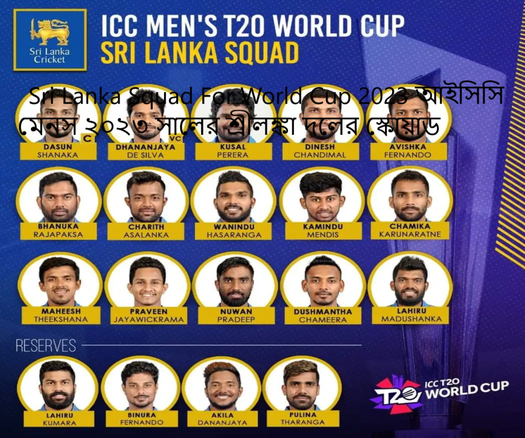 Sri Lanka Squad For World Cup 2023 আইসিসি মেনস ২০২৩ সালের শ্রীলঙ্কা দলের স্কোয়াড